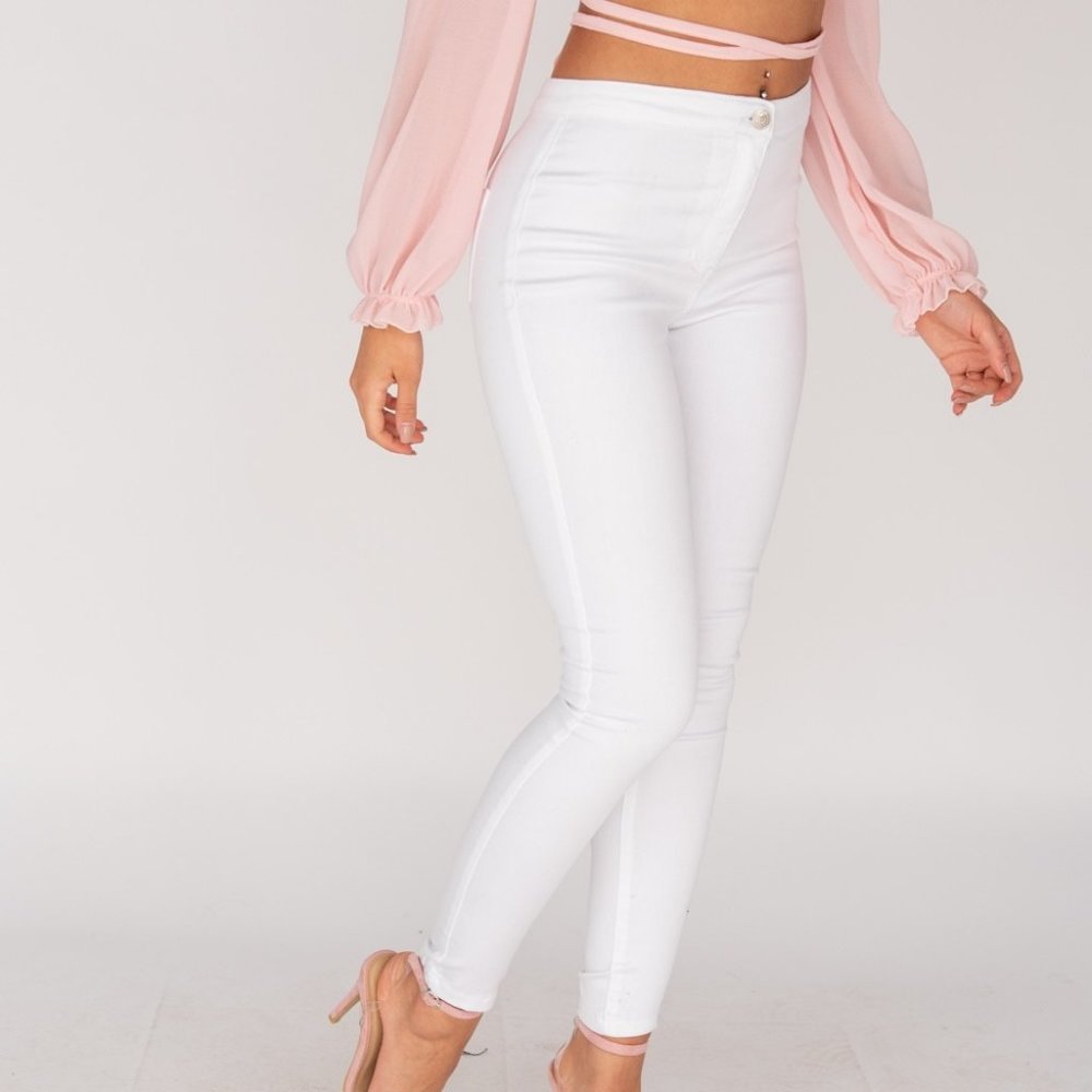 White High Waist Skinny Denim Jeggings - Picture 3 of 14